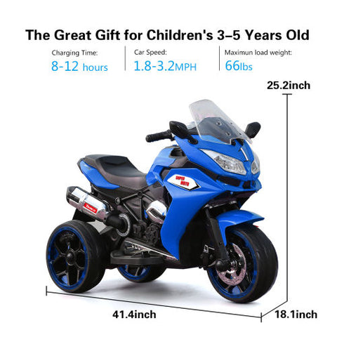 12V Kids 3-Wheel Electric Ride-on Motorcycle with Light-up Wheels