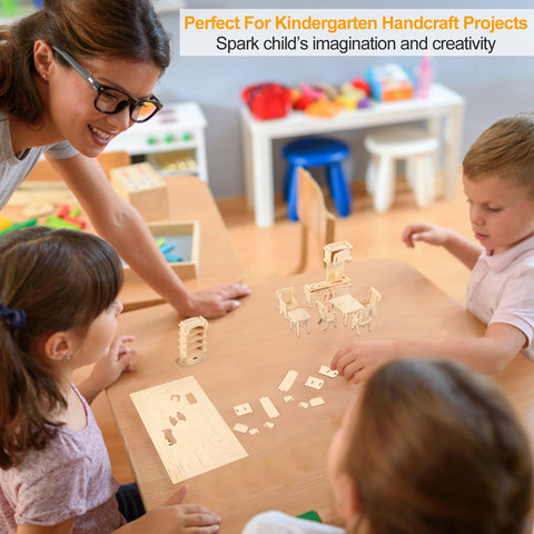 34-Piece 3D Wooden Dollhouse Furniture Miniature Puzzle Set