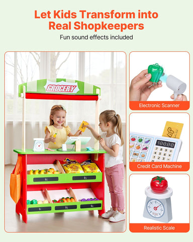 2-in-1 Wooden Puppet Theater and Kids Play Store Market Stand