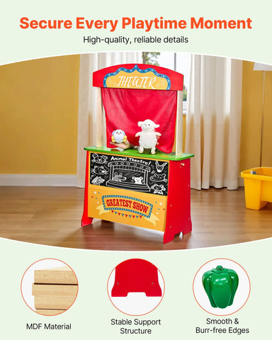 2-in-1 Wooden Puppet Theater and Kids Play Store Market Stand