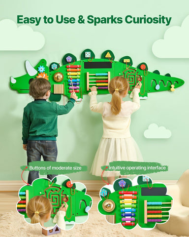 11-Activity Dinosaur Sensory Wall Busy Board Panel for Kids