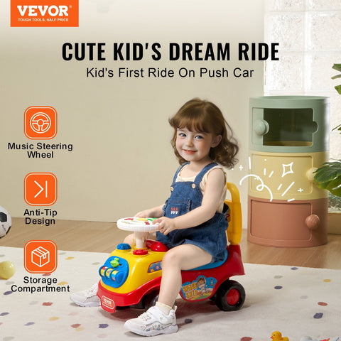 Toddler Ride-On Push Car With Music Steering Wheel