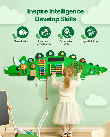 11-Activity Dinosaur Sensory Wall Busy Board Panel for Kids