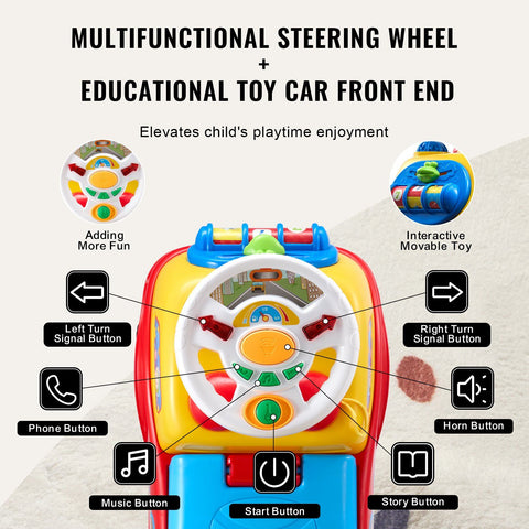 Toddler Ride-On Push Car With Music Steering Wheel