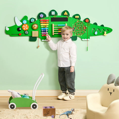 11-Activity Dinosaur Sensory Wall Busy Board Panel for Kids