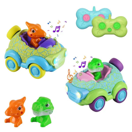 2-Pack Dinosaur Remote Control Cars with Lights and Music