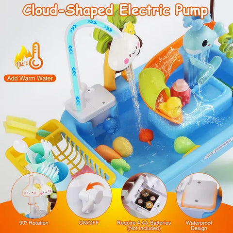 3-in-1 Play Kitchen Sink Toy With Electric Faucet