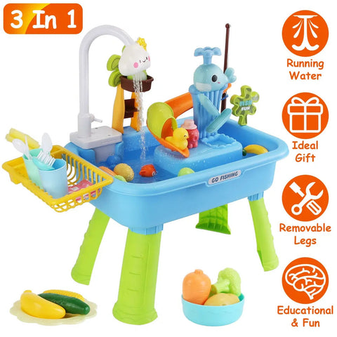 3-in-1 Play Kitchen Sink Toy With Electric Faucet