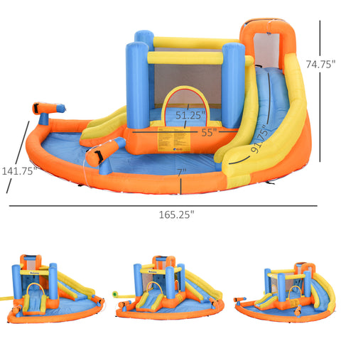 5-in-1 Kids Inflatable Bounce House with Water Pool and Slide
