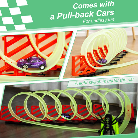 Glowing Criss-Cross Race Track Toy Set with Pull-Back Car