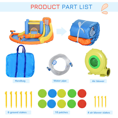 5-in-1 Kids Inflatable Bounce House with Water Pool and Slide