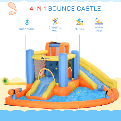 5-in-1 Kids Inflatable Bounce House with Water Pool and Slide