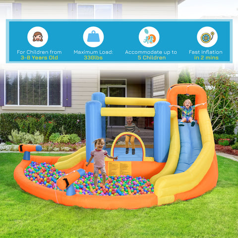 5-in-1 Kids Inflatable Bounce House with Water Pool and Slide
