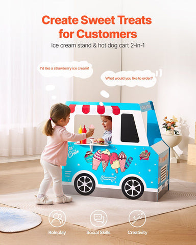 25-Piece Wooden Ice Cream Truck Playset Stand for Kids