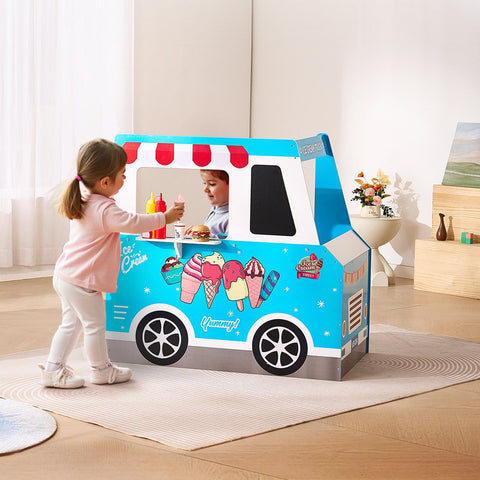 25-Piece Wooden Ice Cream Truck Playset Stand for Kids
