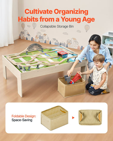 120-Piece Wooden Kids Activity Train Table With Storage Bin