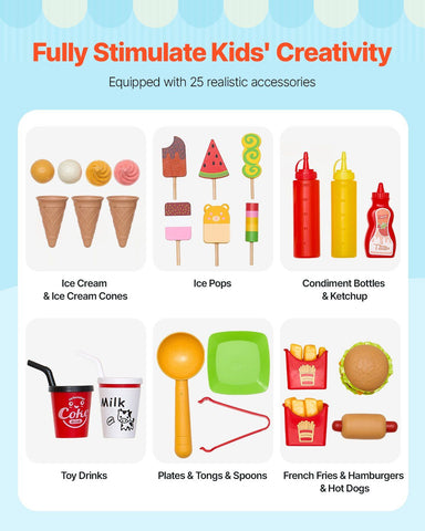 25-Piece Wooden Ice Cream Truck Playset Stand for Kids