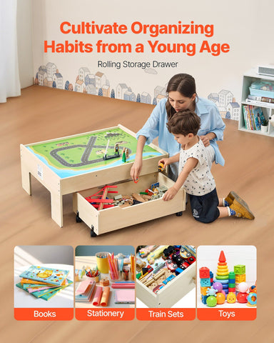 100-Piece Wooden Kids Activity Train Table Set