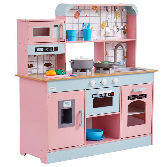 24-Piece Kids Wooden Play Kitchen Set With Accessories Pink