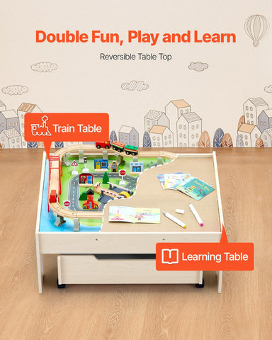 100-Piece Wooden Kids Activity Train Table Set