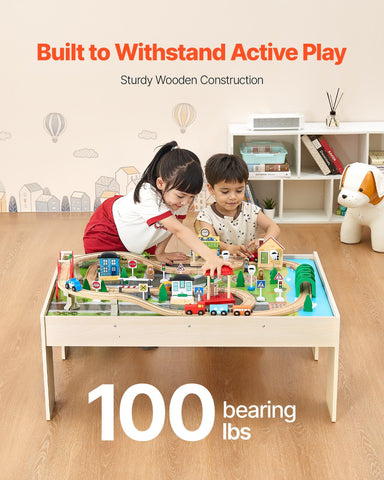 84-Piece Wooden Kids Train Table Activity Set With Storage Bin