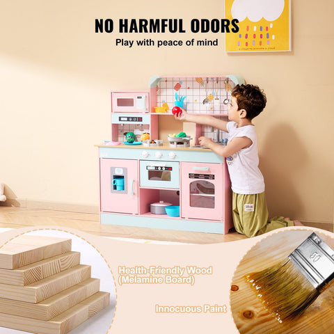 24-Piece Kids Wooden Play Kitchen Set With Accessories Pink