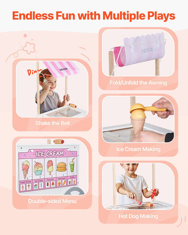 25-Piece Pretend Play Ice Cream Cart Playset for Kids