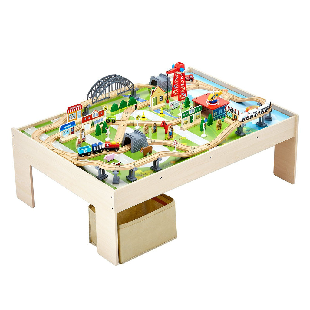 120-Piece Wooden Kids Activity Train Table With Storage Bin