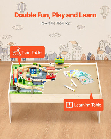 84-Piece Wooden Kids Train Table Activity Set With Storage Bin