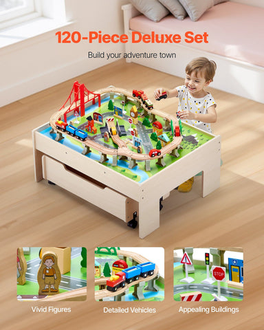 100-Piece Wooden Kids Activity Train Table Set