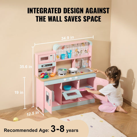 24-Piece Kids Wooden Play Kitchen Set With Accessories Pink
