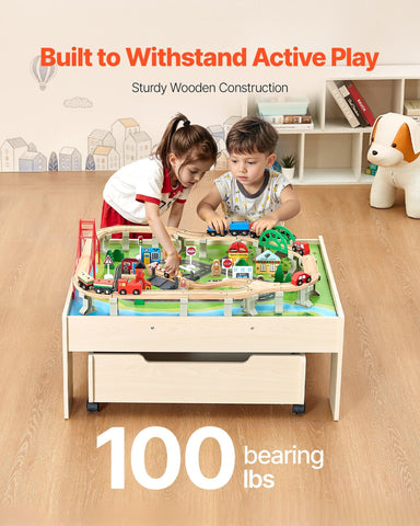 100-Piece Wooden Kids Activity Train Table Set