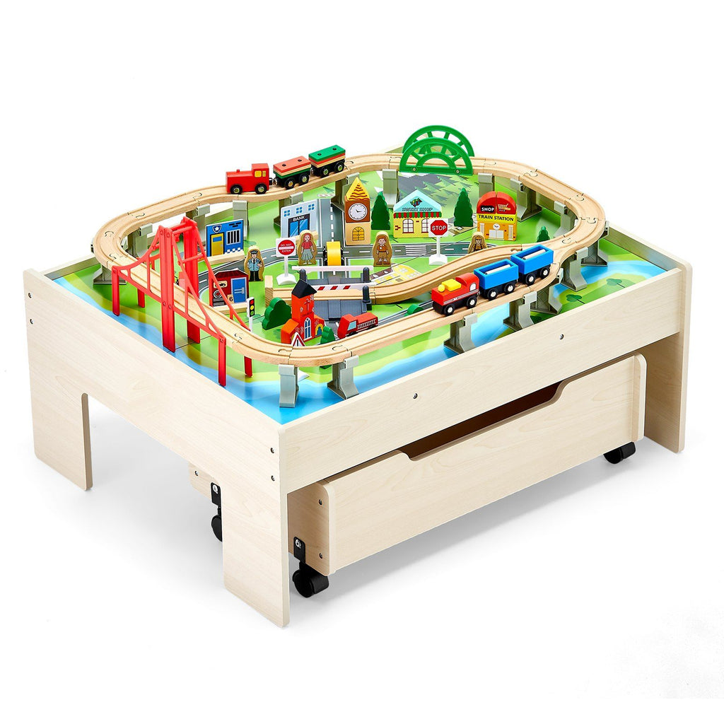 100-Piece Wooden Kids Activity Train Table Set