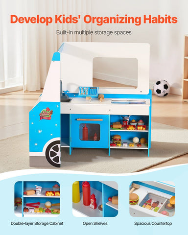 25-Piece Wooden Ice Cream Truck Playset Stand for Kids