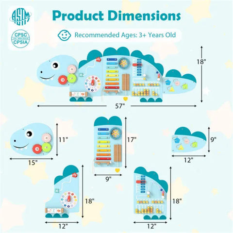 11-in-1 Dinosaur Activity Wall Busy Board Wooden Sensory Toy