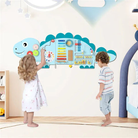 11-in-1 Dinosaur Activity Wall Busy Board Wooden Sensory Toy