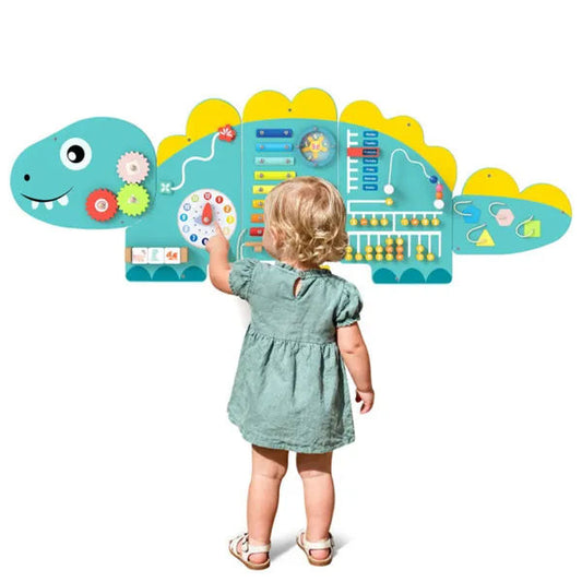 11-in-1 Dinosaur Activity Wall Busy Board Panels Wooden Sensory Toy