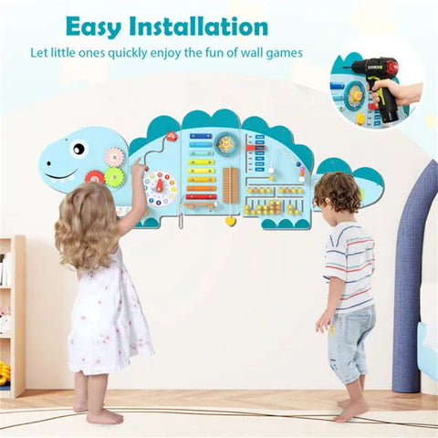 11-in-1 Dinosaur Activity Wall Busy Board Wooden Sensory Toy