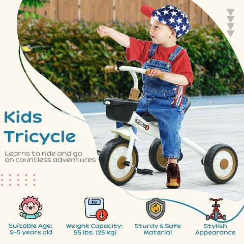 Toddler Tricycle for Kids Age 2-5 with Basket and Bell