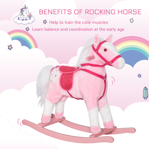 Kids Plush Rocking Horse Pony Ride on Animal Rocker with Realistic Sounds