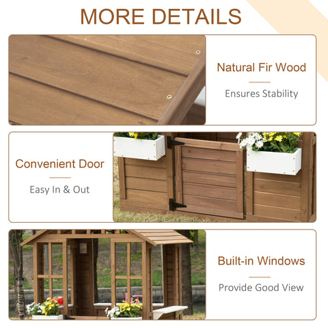 Kids Wooden Outdoor Garden Playhouse with Flower Pot Holder