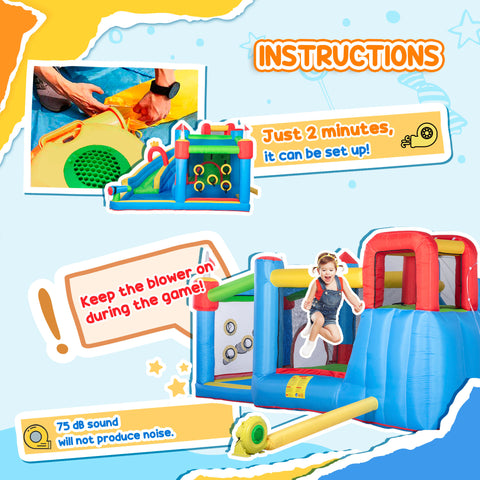 6-in-1 Inflatable Water Slide with Splash Pool and Climbing Wall
