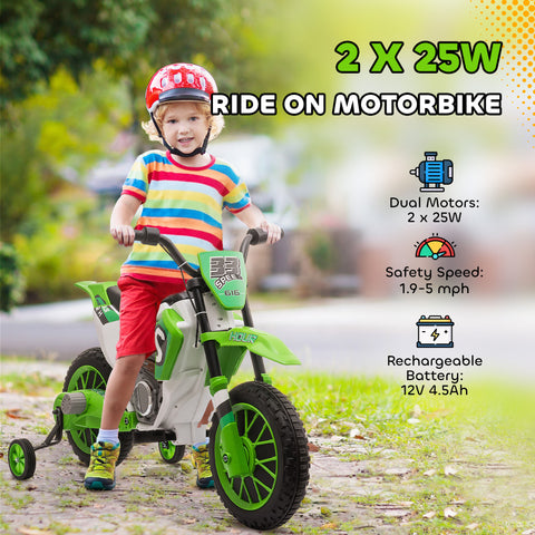 12V Electric Ride-On Motorcycle with Training Wheels
