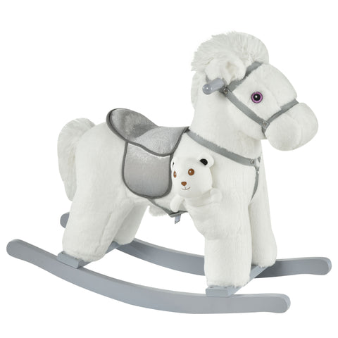 Plush Rocking Horse with Bear Toy and Realistic Sounds