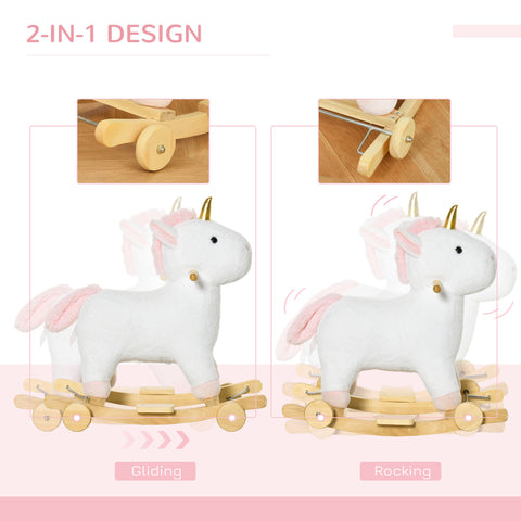 2-in-1 Kids Rocking Horse and Rolling Plush Unicorn Toy