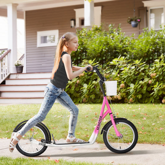 Youth Kick Scooter with Inflatable Tires and Basket