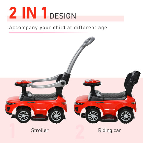 2-in-1 Toddler Ride-on Push Car Stroller with Horn and Lights