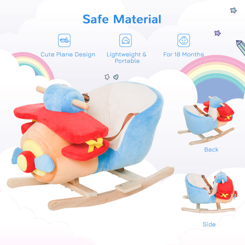 Plush Wooden Rocking Airplane Ride-on Chair Toy for Kids 18M+