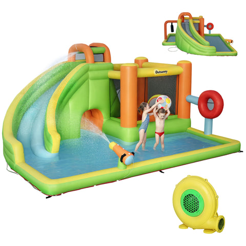 7-in-1 Inflatable Water Slide Castle Bounce House with 750W Blower
