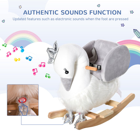 Plush Swan Rocker with Sound and Wooden Base for Toddlers